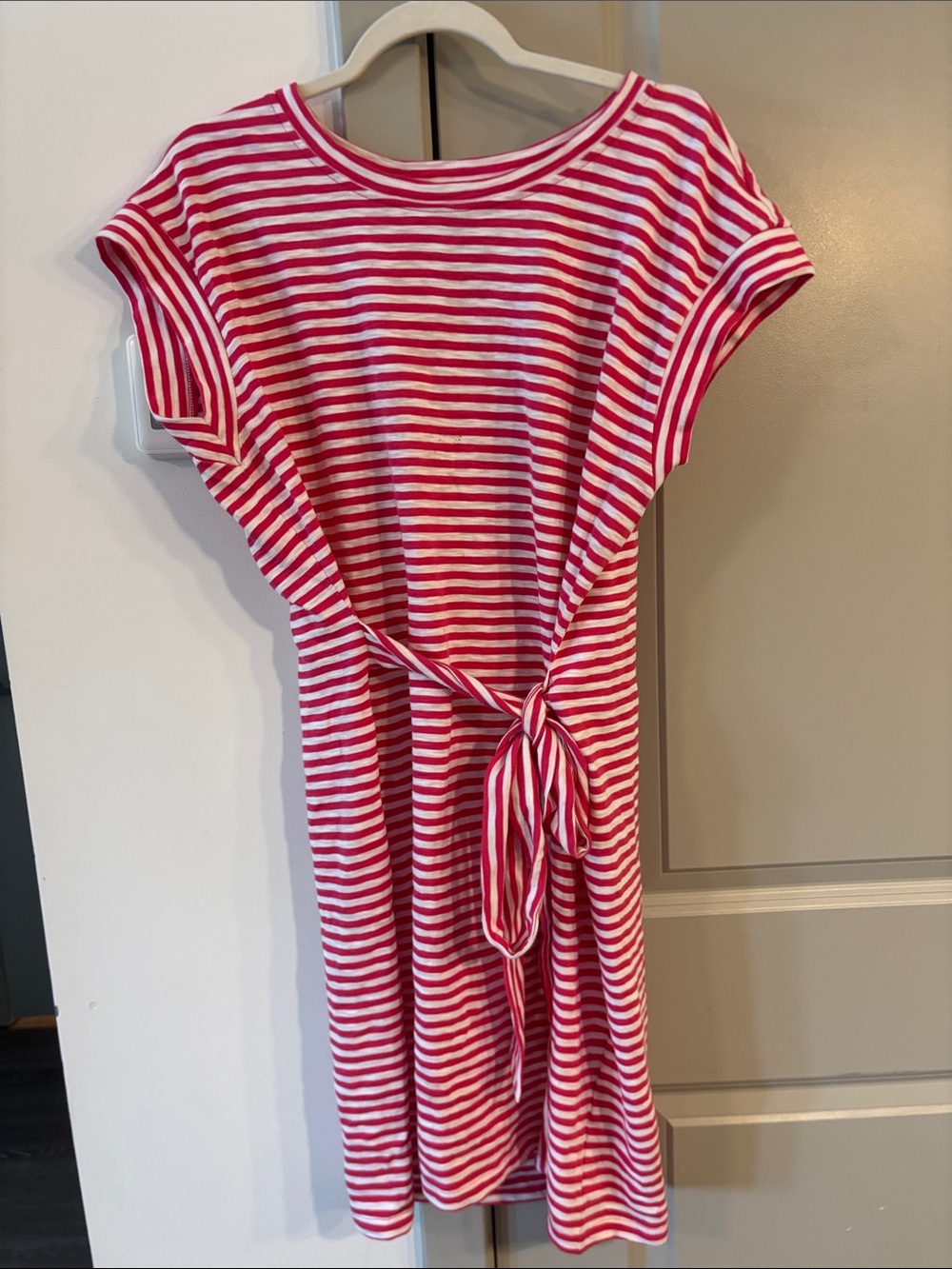 J. Crew Pink and White Striped Tie-Waist Dress